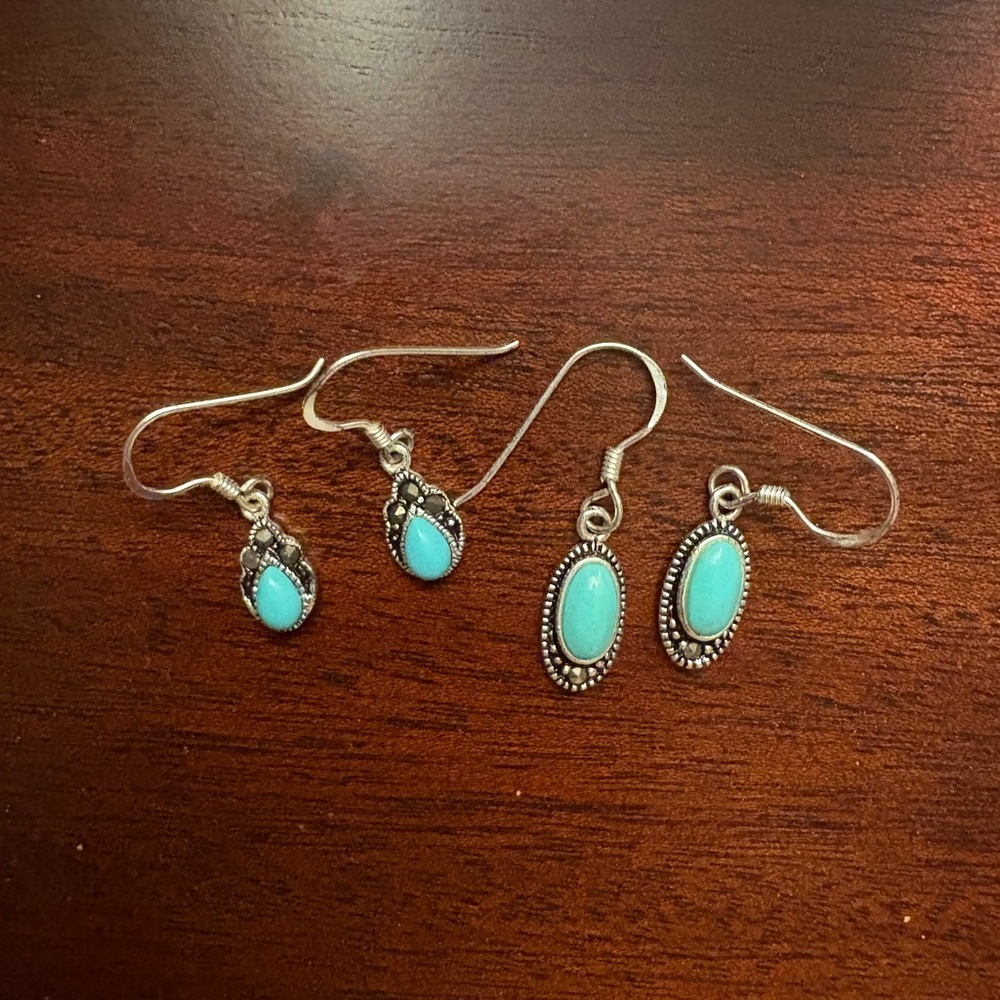 Turquoise Silver Earrings Set